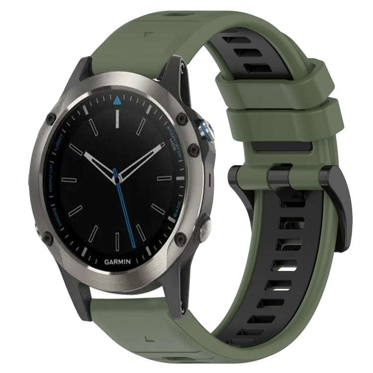 For Garmin Quatix 5 Sapphire Sports Two-Color 22mm Silicone Watch Band(Olive Green+Black)