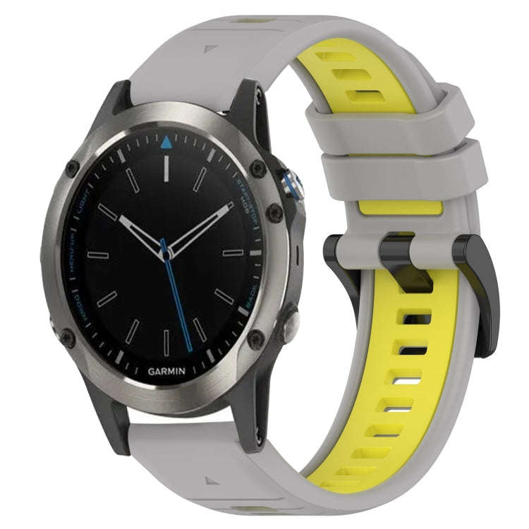 For Garmin Quatix 5 Sapphire Sports Two-Color 22mm Silicone Watch Band(Grey+Yellow)