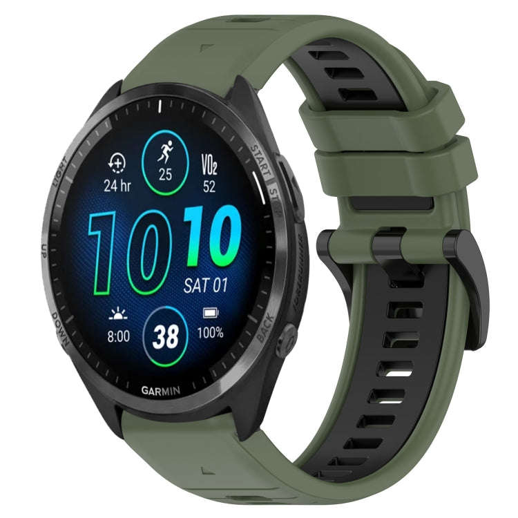 For Garmin Forerunner 965 Sports Two-Color 22mm Silicone Watch Band(Olive Green+Black)