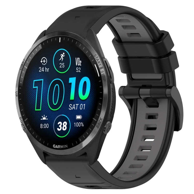 For Garmin Forerunner 965 Sports Two-Color 22mm Silicone Watch Band(Black+Grey)