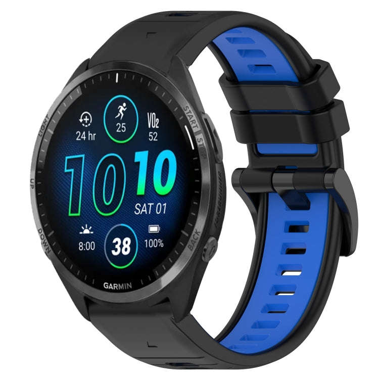 For Garmin Forerunner 965 Sports Two-Color 22mm Silicone Watch Band(Black+Blue)