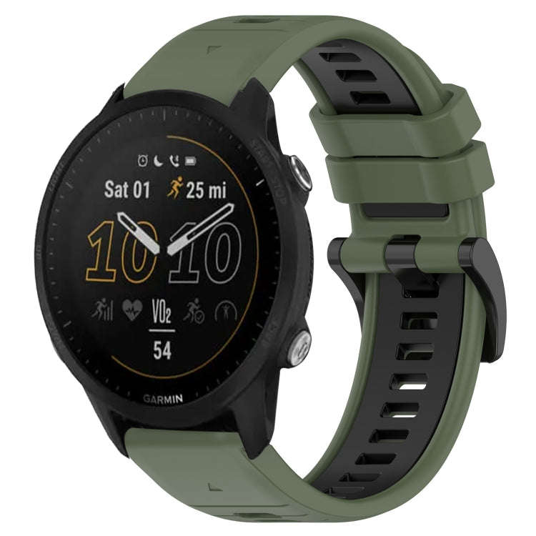 For Garmin Forerunner 955 Sports Two-Color 22mm Silicone Watch Band(Olive Green+Black)