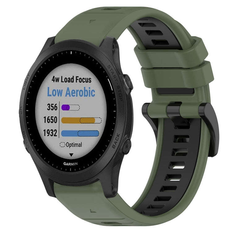 For Garmin Forerunner 945 Sports Two-Color 22mm Silicone Watch Band(Olive Green+Black)