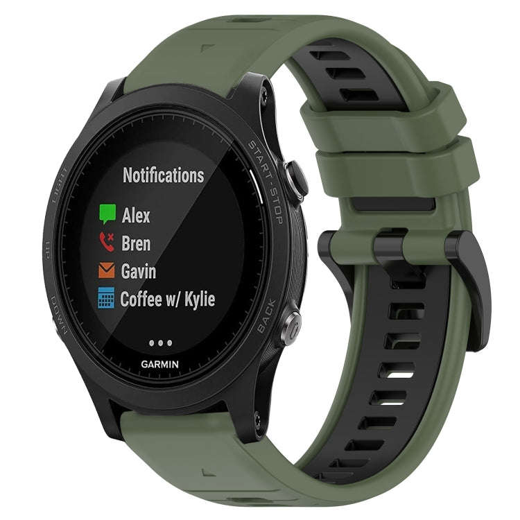 For Garmin Forerunner 935 Sports Two-Color 22mm Silicone Watch Band(Olive Green+Black)