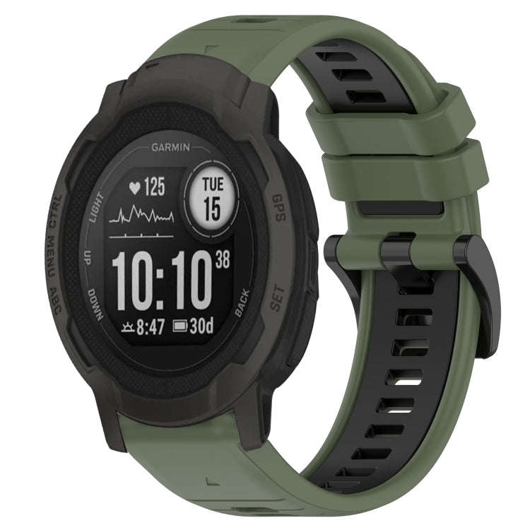 For Garmin Instinct 2 Sports Two-Color 22mm Silicone Watch Band(Olive Green+Black)