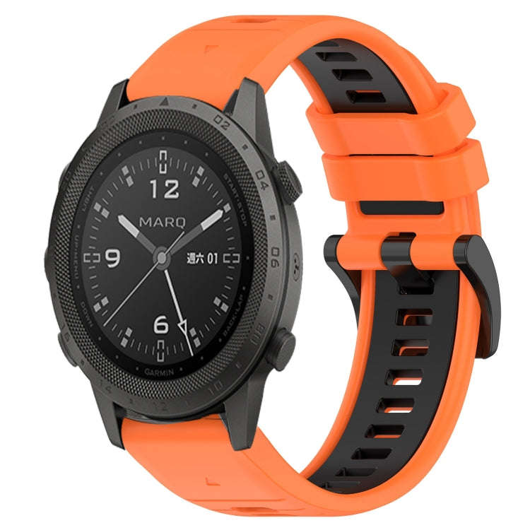 For Garmin MARQ Commander Sports Two-Color 22mm Silicone Watch Band(Orange+Black)