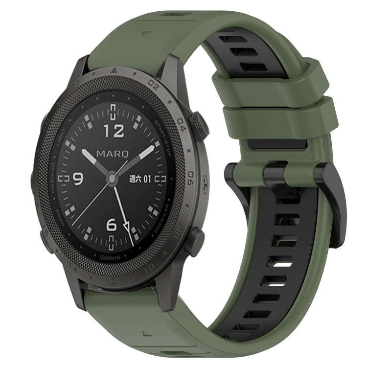 For Garmin MARQ Commander Sports Two-Color 22mm Silicone Watch Band(Olive Green+Black)