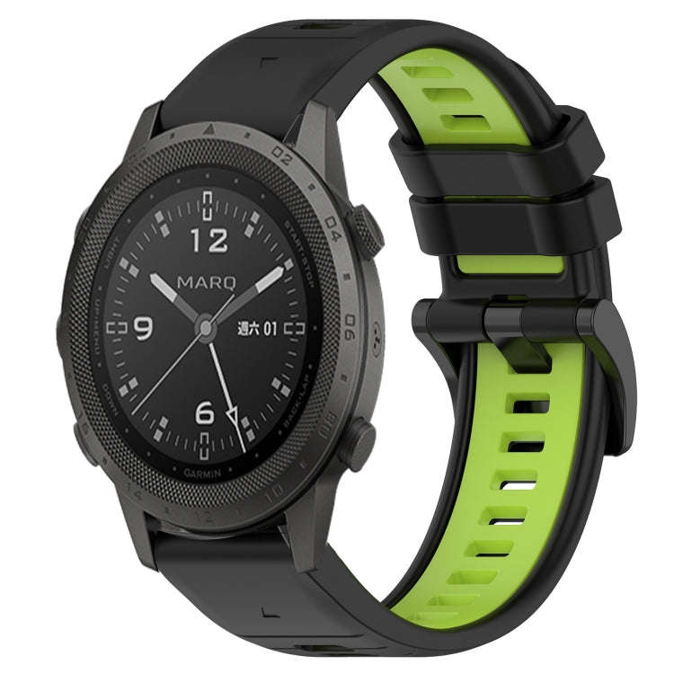 For Garmin MARQ Commander Sports Two-Color 22mm Silicone Watch Band(Black+Lime Green)