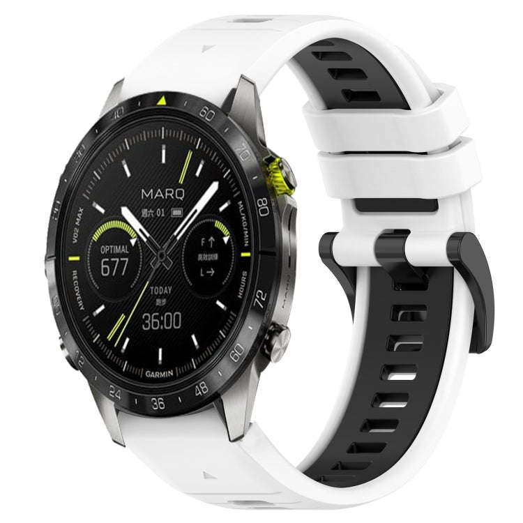 For Garmin MARQ Athlete Sports Two-Color 22mm Silicone Watch Band(White+Black)
