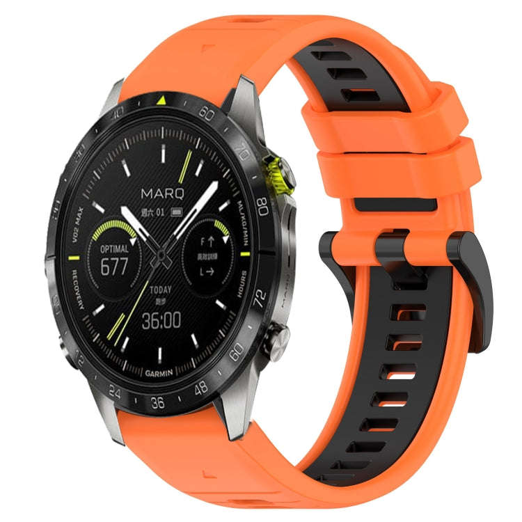 For Garmin MARQ Athlete Sports Two-Color 22mm Silicone Watch Band(Orange+Black)