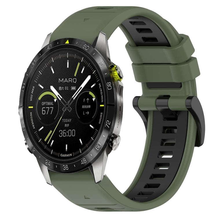 For Garmin MARQ Athlete Sports Two-Color 22mm Silicone Watch Band(Olive Green+Black)