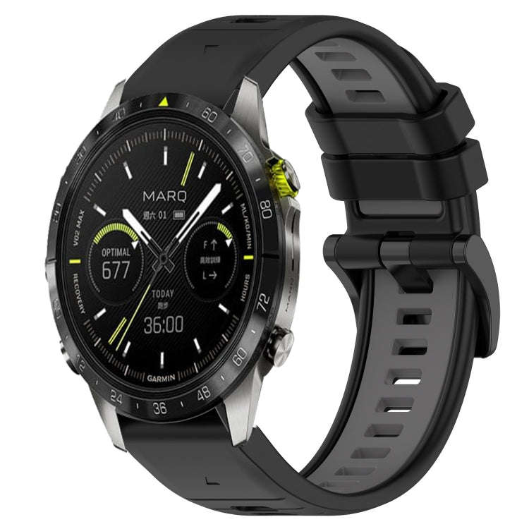 For Garmin MARQ Athlete Sports Two-Color 22mm Silicone Watch Band(Black+Grey)