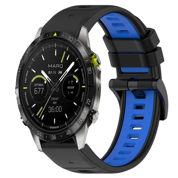 For Garmin MARQ Athlete Sports Two-Color 22mm Silicone Watch Band(Black+Blue)