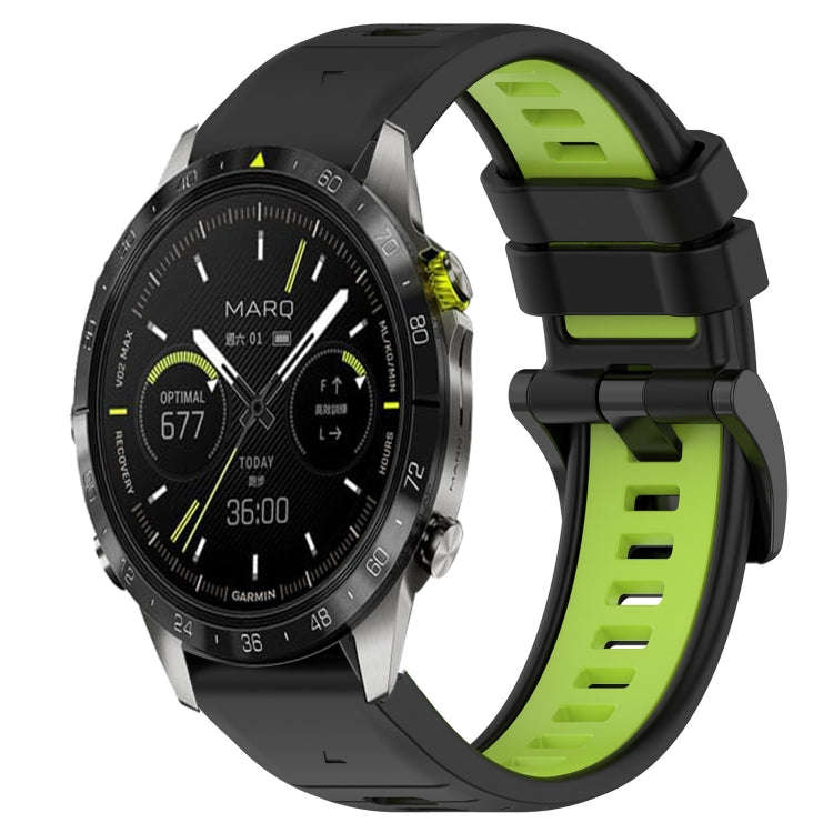 For Garmin MARQ Athlete Sports Two-Color 22mm Silicone Watch Band(Black+Lime Green)
