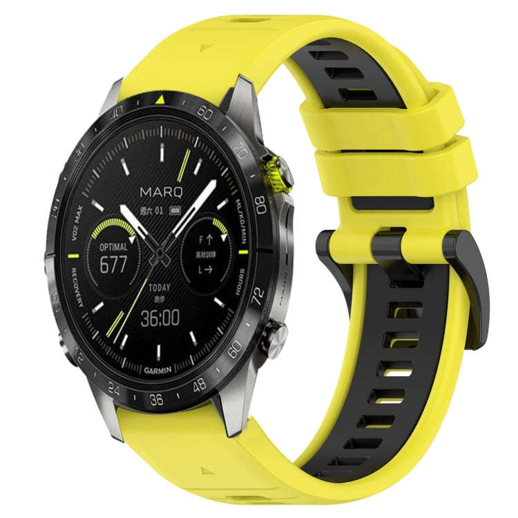 For Garmin MARQ Athlete Sports Two-Color 22mm Silicone Watch Band(Yellow+Black)