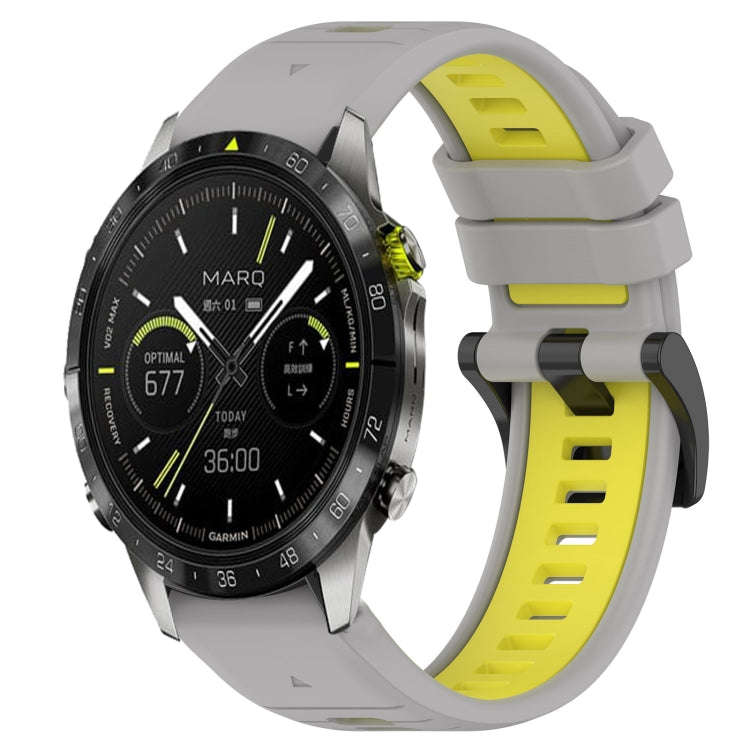 For Garmin MARQ Athlete Sports Two-Color 22mm Silicone Watch Band(Grey+Yellow)