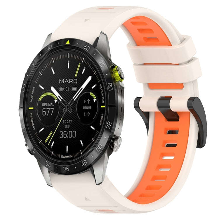 For Garmin MARQ Athlete Sports Two-Color 22mm Silicone Watch Band(Starlight+Orange)