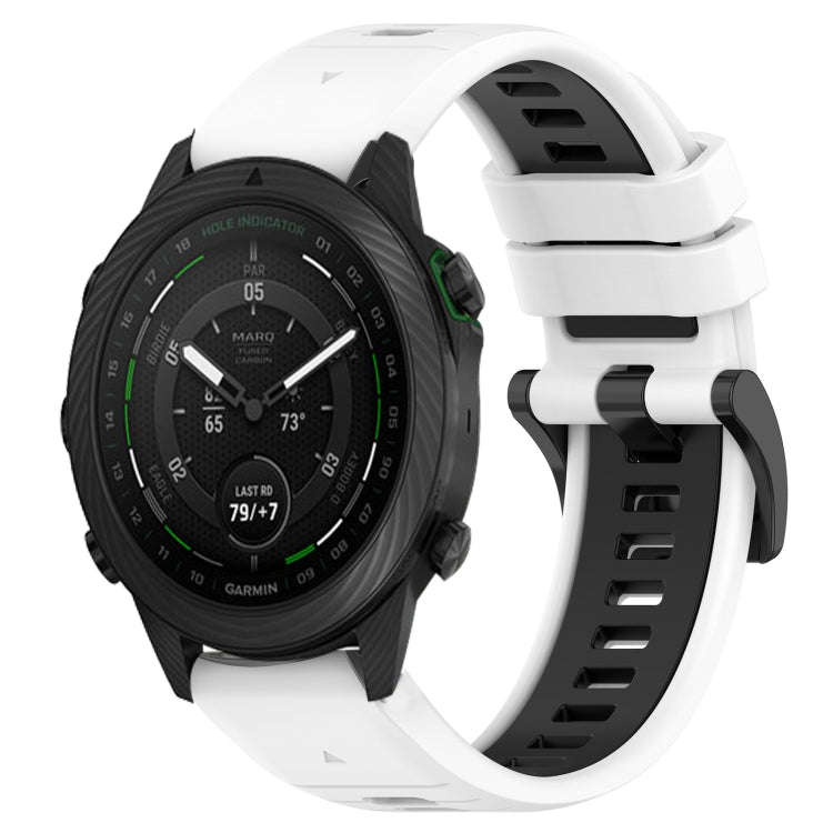 For Garmin MARQ Golfer Sports Two-Color 22mm Silicone Watch Band(White+Black)