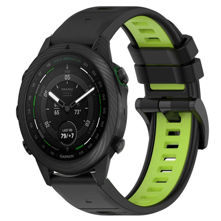 For Garmin MARQ Golfer Sports Two-Color 22mm Silicone Watch Band(Black+Lime Green)
