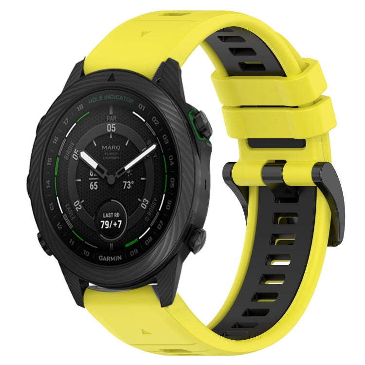 For Garmin MARQ Golfer Sports Two-Color 22mm Silicone Watch Band(Yellow+Black)