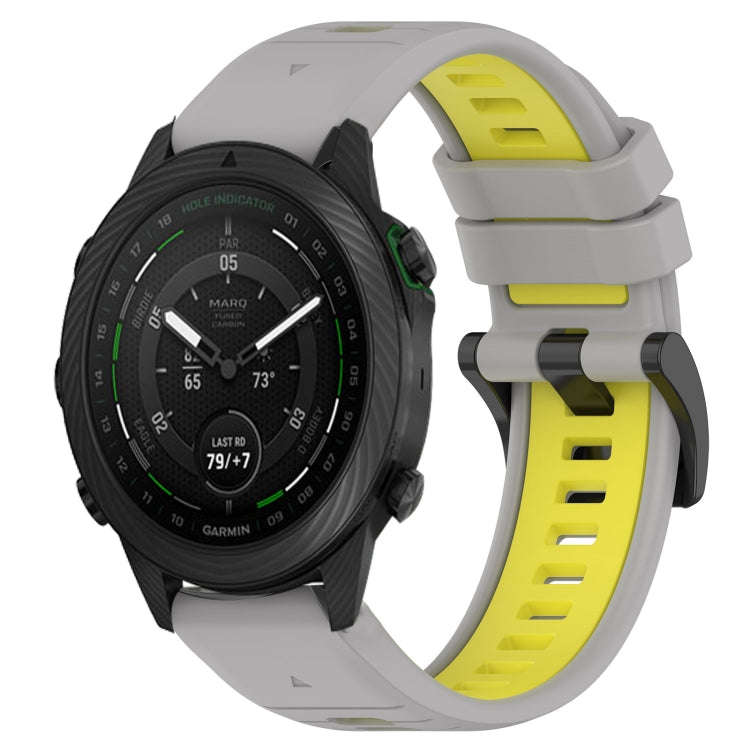 For Garmin MARQ Golfer Sports Two-Color 22mm Silicone Watch Band(Grey+Yellow)