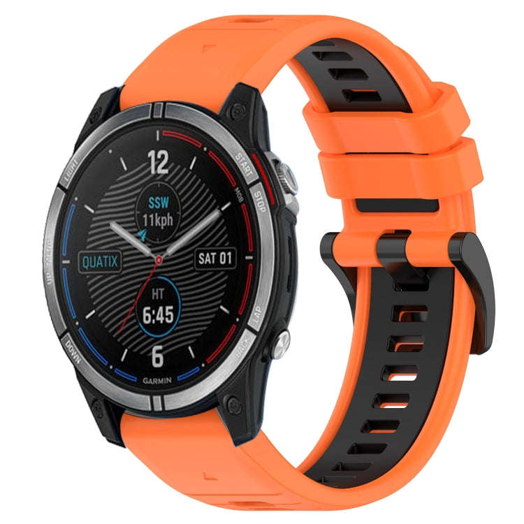 For Garmin Quatix 7 Sports Two-Color 22mm Silicone Watch Band(Orange+Black)