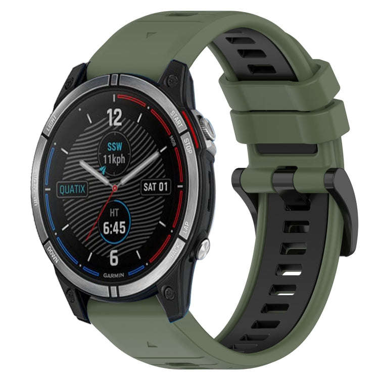 For Garmin Quatix 7 Sports Two-Color 22mm Silicone Watch Band(Olive Green+Black)