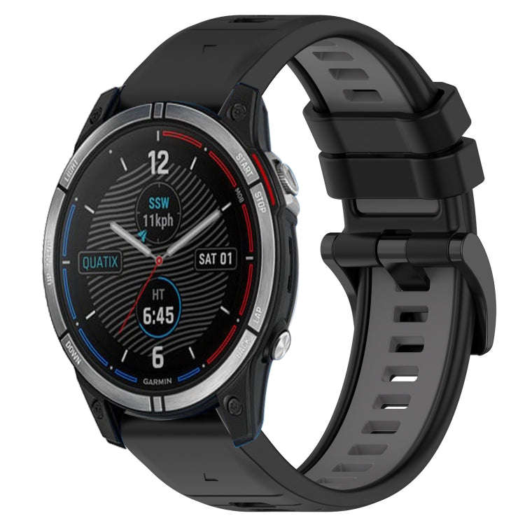 For Garmin Quatix 7 Sports Two-Color 22mm Silicone Watch Band(Black+Grey)