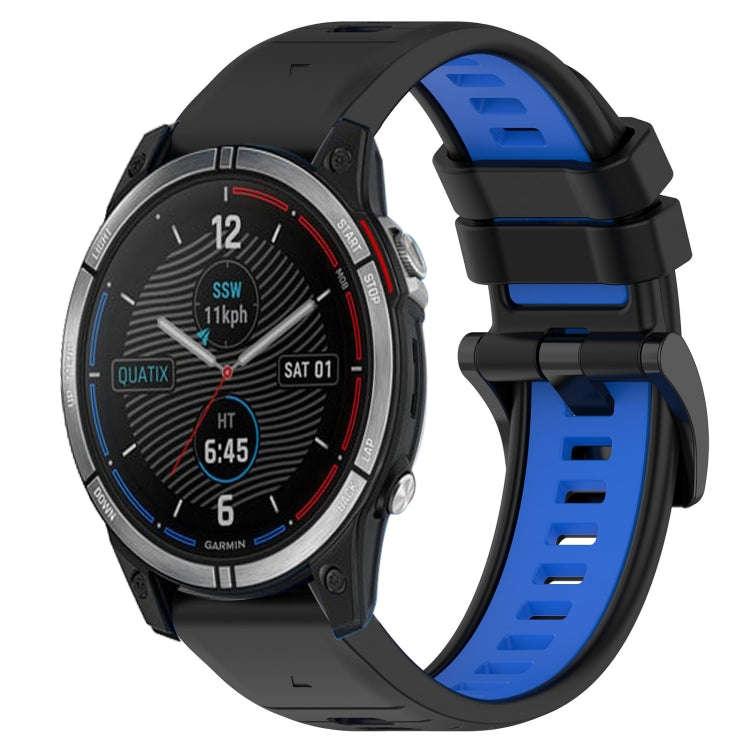 For Garmin Quatix 7 Sports Two-Color 22mm Silicone Watch Band(Black+Blue)
