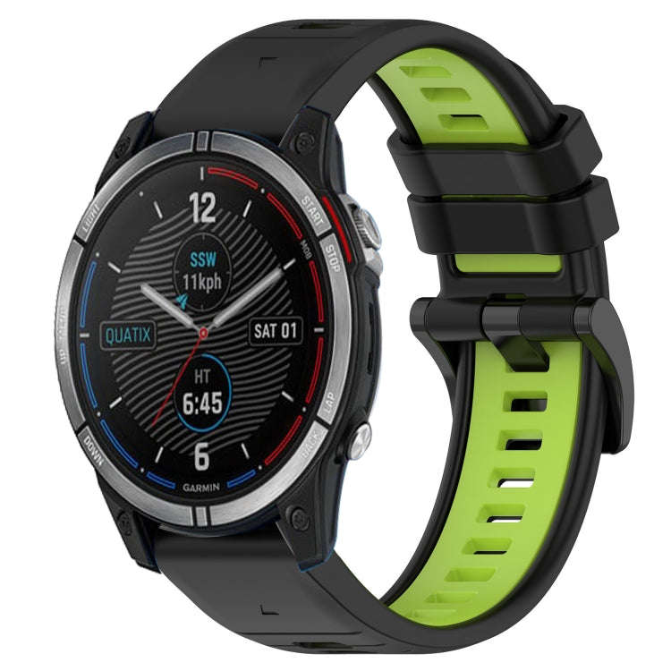 For Garmin Quatix 7 Sports Two-Color 22mm Silicone Watch Band(Black+Lime Green)