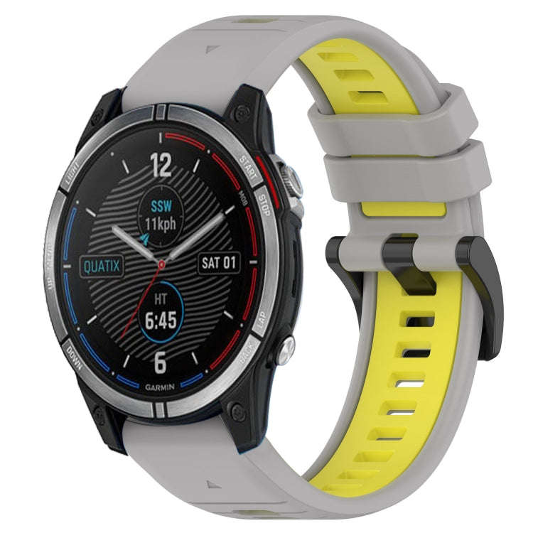 For Garmin Quatix 7 Sports Two-Color 22mm Silicone Watch Band(Grey+Yellow)