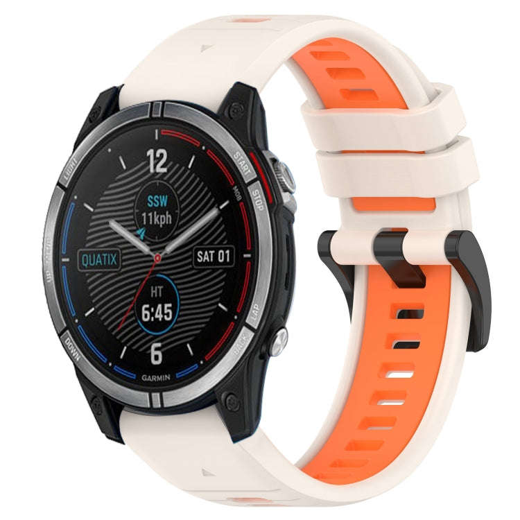 For Garmin Quatix 7 Sports Two-Color 22mm Silicone Watch Band(Starlight+Orange)