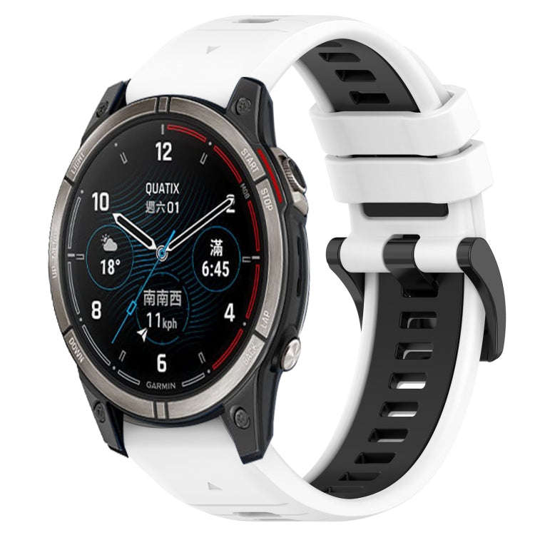 For Garmin Quatix 7 Pro Sports Two-Color 22mm Silicone Watch Band(White+Black)