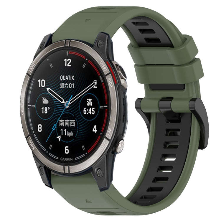 For Garmin Quatix 7 Pro Sports Two-Color 22mm Silicone Watch Band(Olive Green+Black)