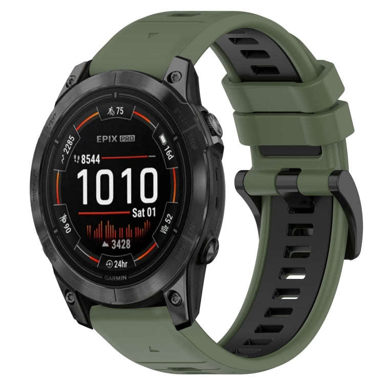 For Garmin Epix Pro 42mm Sports Two-Color 20mm Silicone Watch Band(Olive Green+Black)