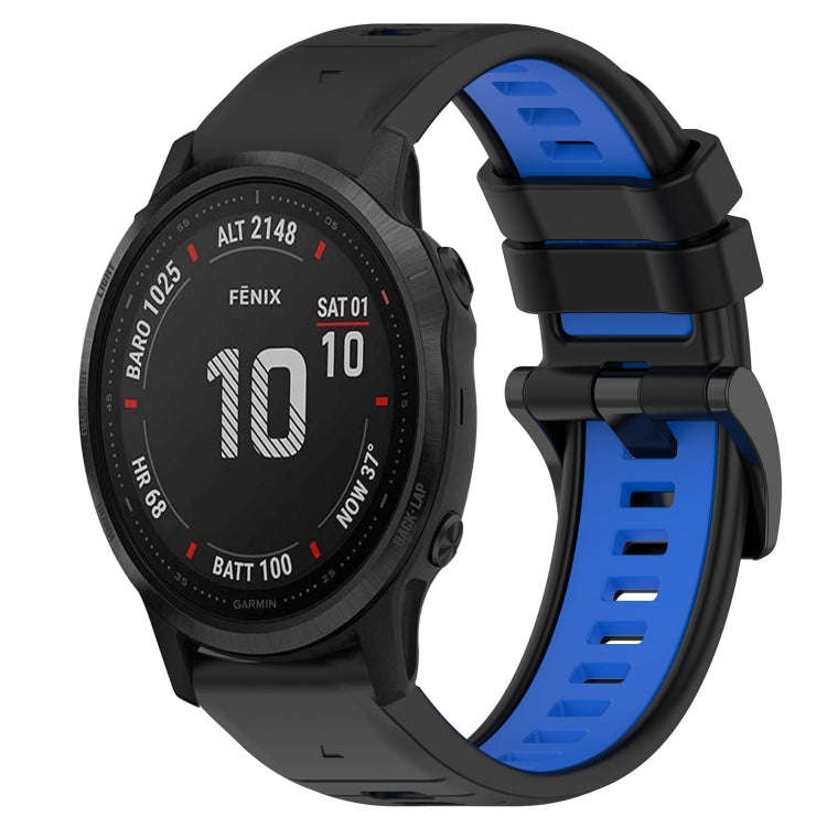 For Garmin Fenix 6S Sports Two-Color 20mm Silicone Watch Band(Black+Blue)