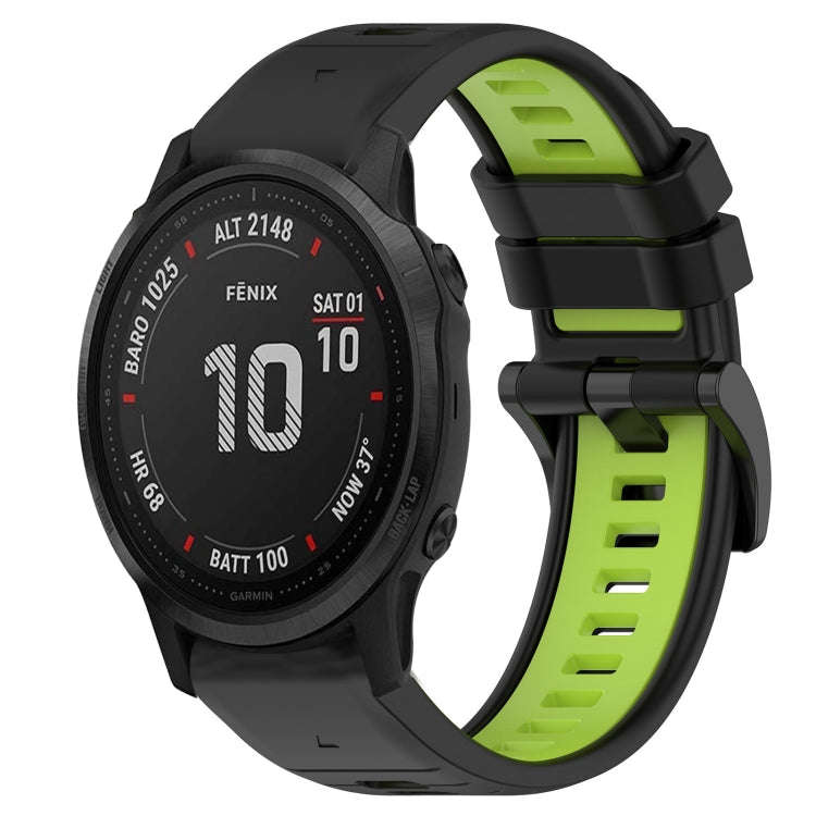 For Garmin Fenix 6S Sports Two-Color 20mm Silicone Watch Band(Black+Lime Green)