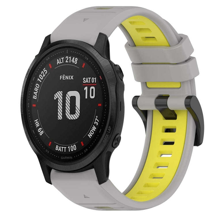 For Garmin Fenix 6S Sports Two-Color 20mm Silicone Watch Band(Grey+Yellow)