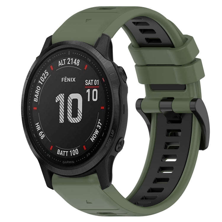 For Garmin Fenix 6S Pro Sports Two-Color 20mm Silicone Watch Band(Olive Green+Black)