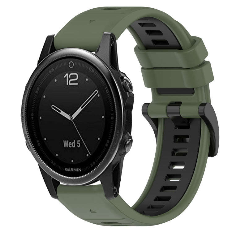 For Garmin Fenix 5S Sports Two-Color 20mm Silicone Watch Band(Olive Green+Black)