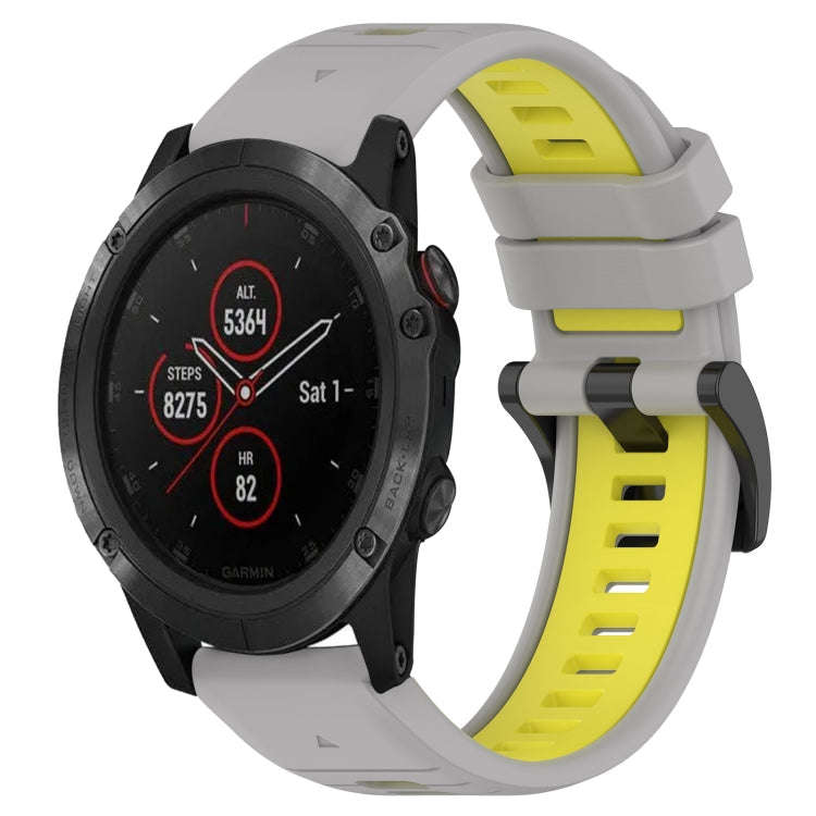 For Garmin Fenix 5S Plus Sports Two-Color 20mm Silicone Watch Band(Grey+Yellow)