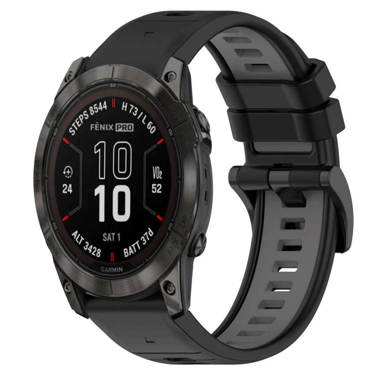For Garmin Fenix 7X Pro 51mm Sports Two-Color 26mm Silicone Watch Band(Black+Grey)