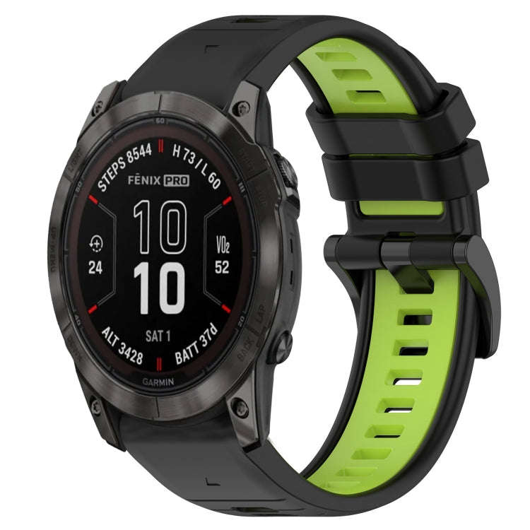For Garmin Fenix 7X Pro 51mm Sports Two-Color 26mm Silicone Watch Band(Black+Lime Green)