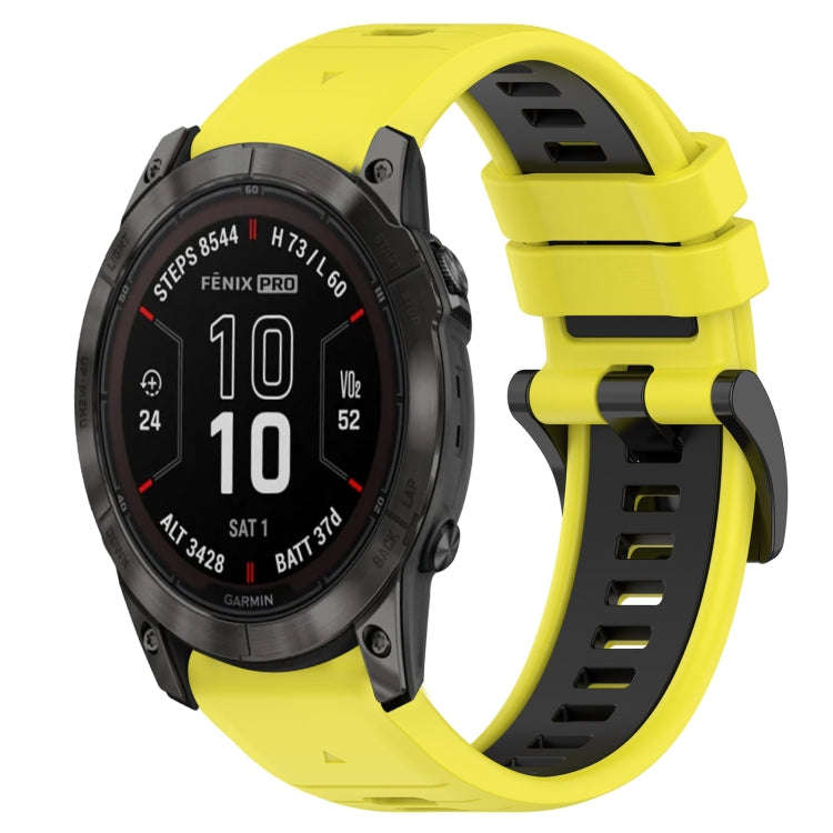 For Garmin Fenix 7X Pro 51mm Sports Two-Color 26mm Silicone Watch Band(Yellow+Black)