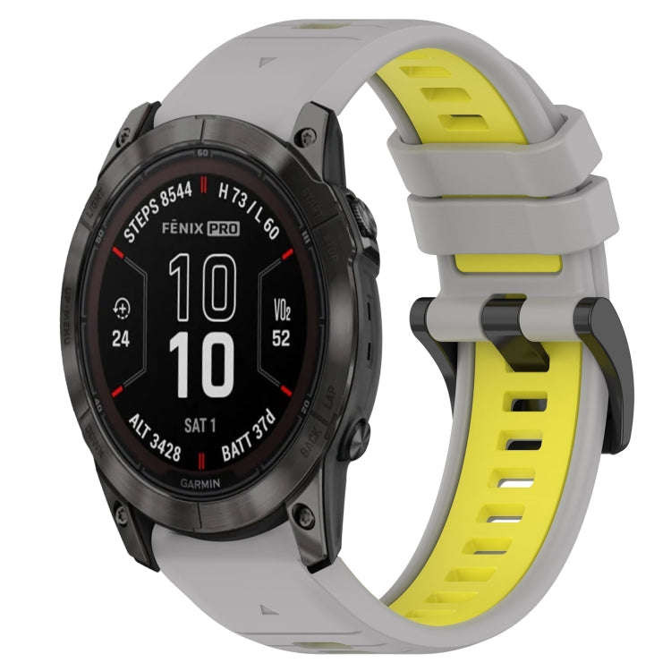 For Garmin Fenix 7X Pro 51mm Sports Two-Color 26mm Silicone Watch Band(Grey+Yellow)