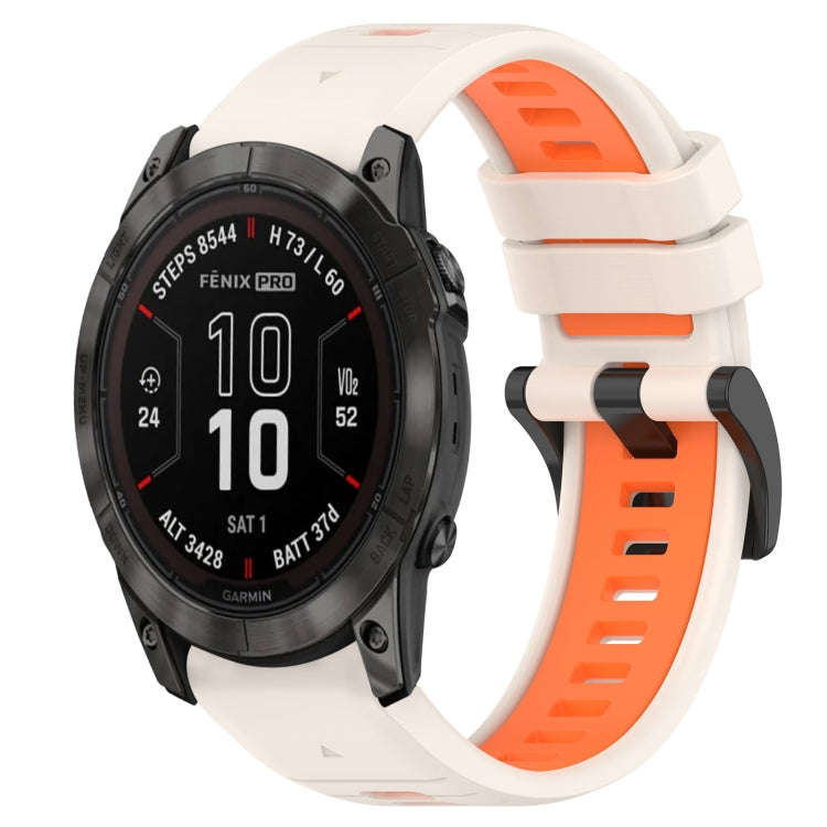 For Garmin Fenix 7X Pro 51mm Sports Two-Color 26mm Silicone Watch Band(Starlight+Orange)