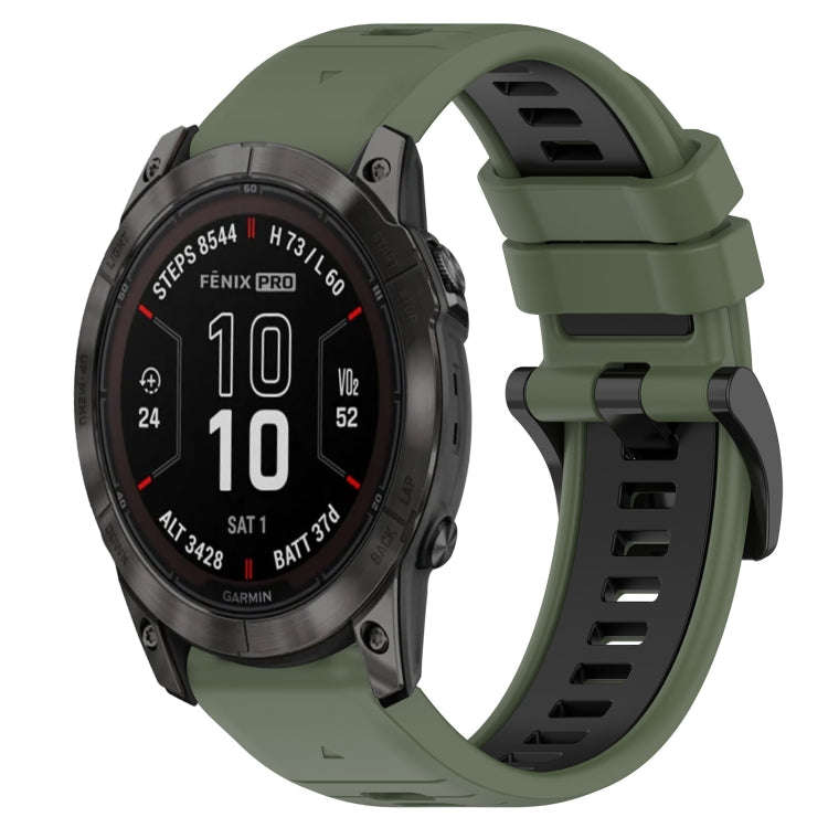 For Garmin Epix Pro 51mm Sports Two-Color 26mm Silicone Watch Band(Olive Green+Black)