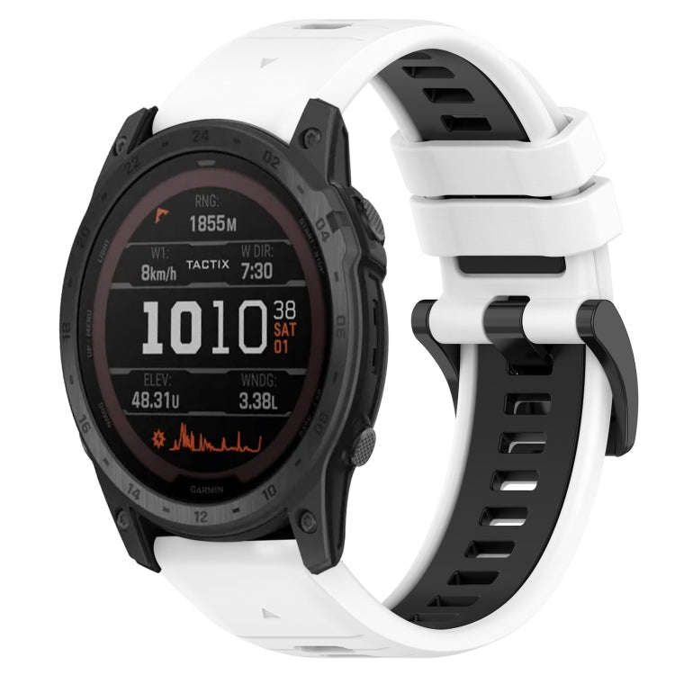 For Garmin Tactix 7 Pro Sports Two-Color 26mm Silicone Watch Band(White+Black)