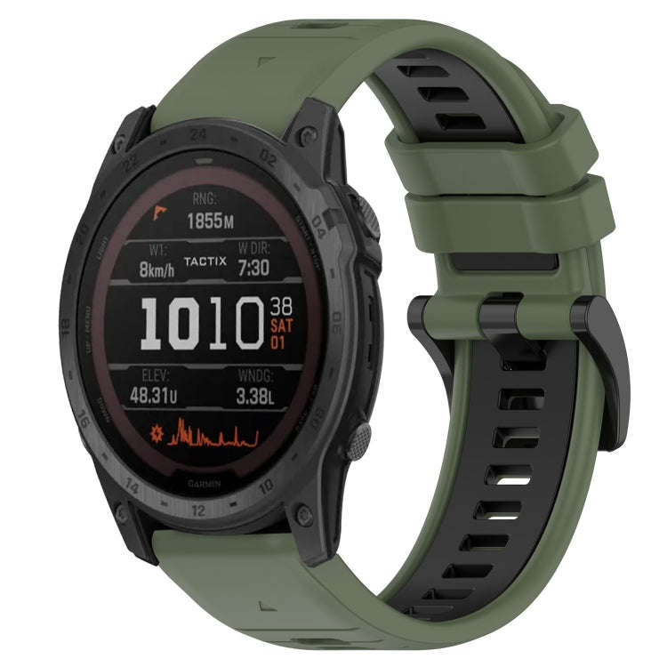 For Garmin Tactix 7 Pro Sports Two-Color 26mm Silicone Watch Band(Olive Green+Black)