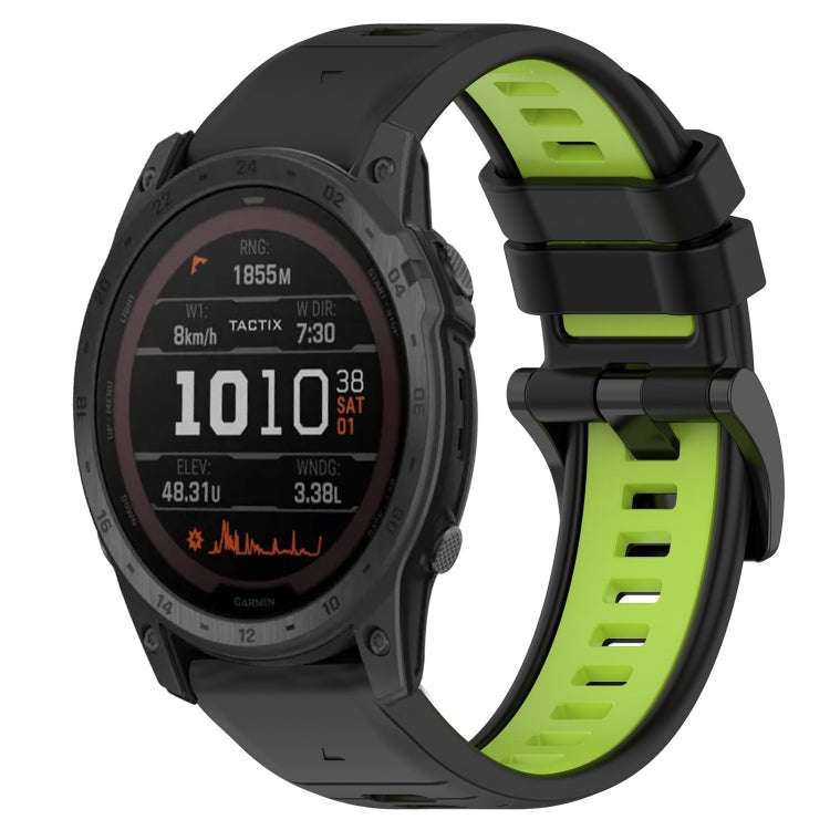 For Garmin Tactix 7 Pro Sports Two-Color 26mm Silicone Watch Band(Black+Lime Green)